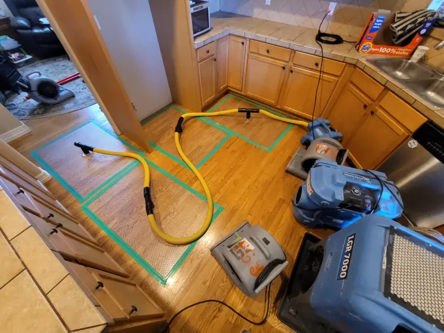 Drying a bonus room after a frozen pipe in a Peyton, CO home